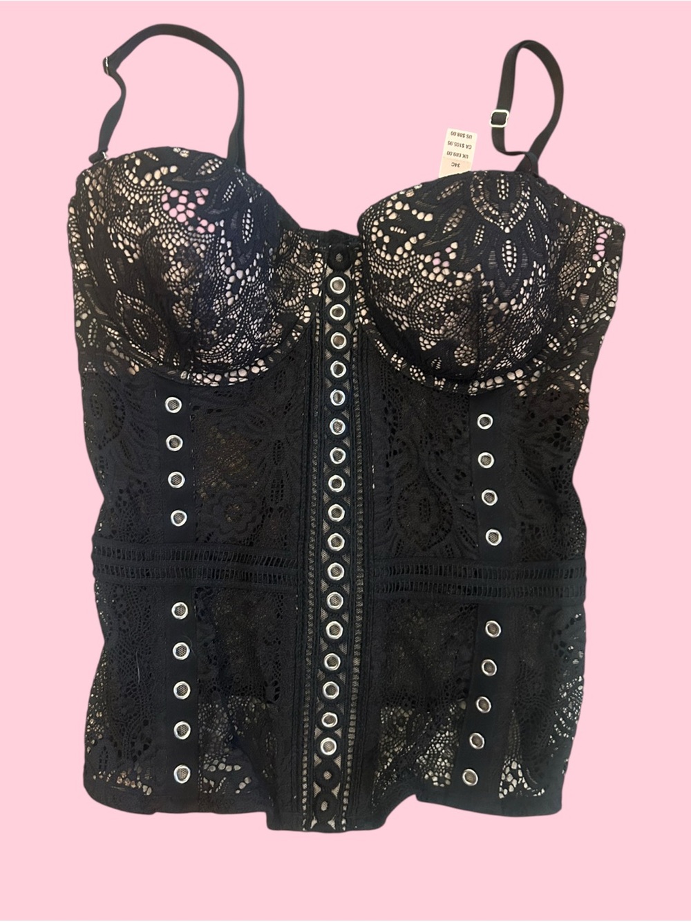 Victoria's Secret Black Lace Corset with Grommet Detail